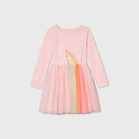 Toddler Girls' Sequin Unicorn Tulle Long Sleeve Dress - Cat & Jack™ Light Pink | Target