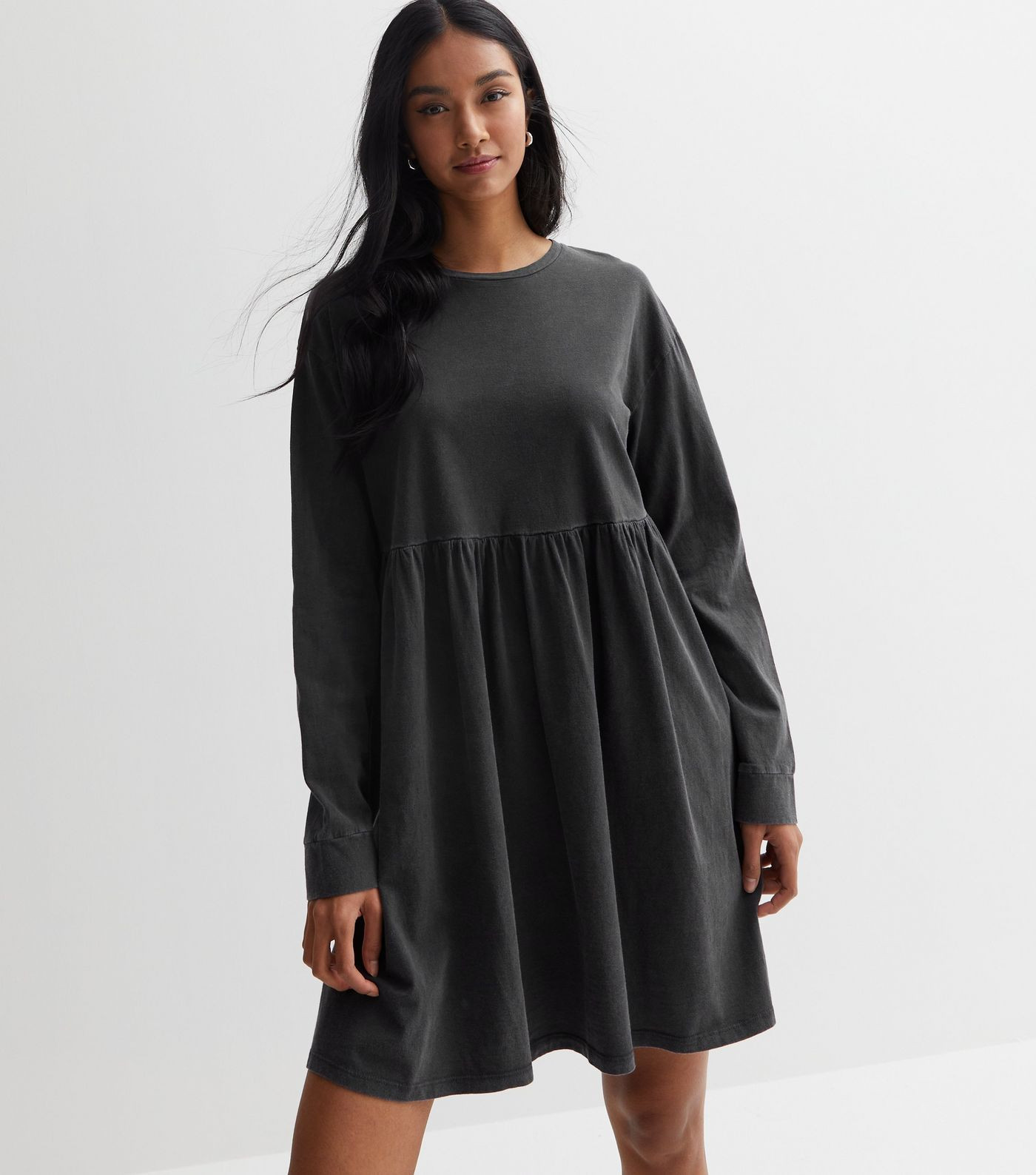 Dark Grey Acid Wash Jersey Mini Smock Dress
						
						Add to Saved Items
						Remove from Sav... | New Look (UK)