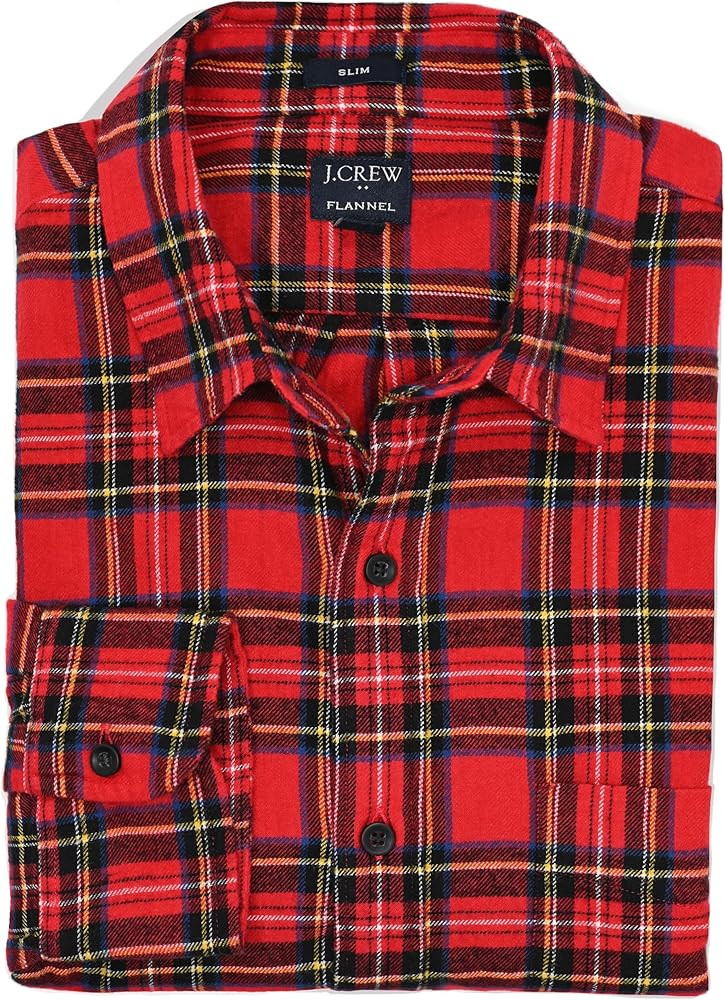 J.Crew Mercantile Men's Long Sleeve Slim Gingham-Plaid Flannel Shirt | Amazon (US)
