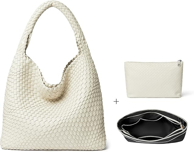 Fashion Woven Tote Bag For Women Soft Hobo Weave Shoulder Purse With Insert Organizer | Amazon (US)