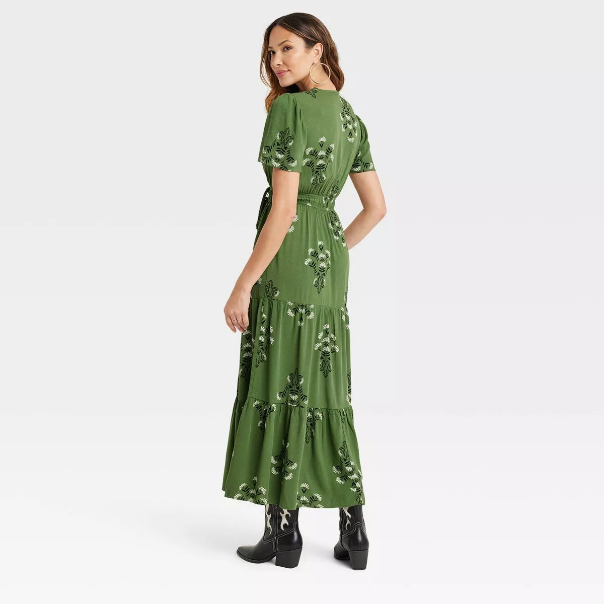 Knox Rose Women's Floral Print Elbow Sleeve V-Neck Maxi Dress