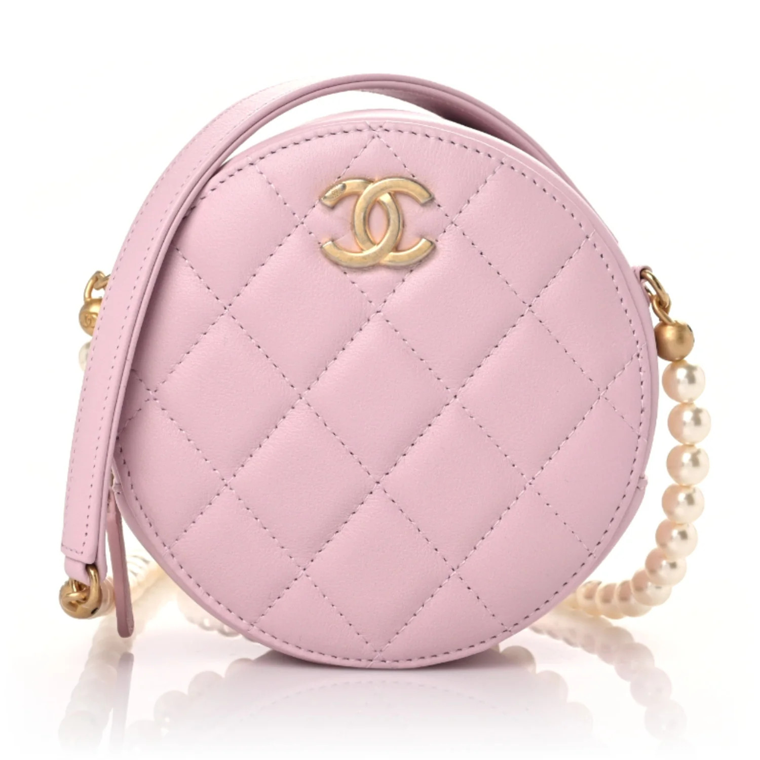CHANEL Calfskin Quilted Pearl Round Clutch With Chain Light Pink | FASHIONPHILE (US)