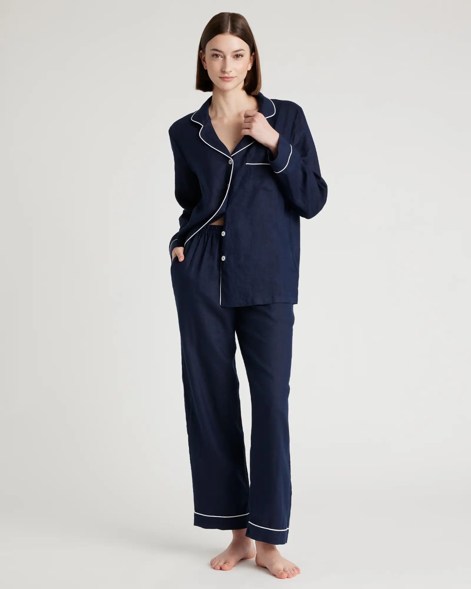 100% European Linen Long Sleeve Pajama Set with Piping | Quince