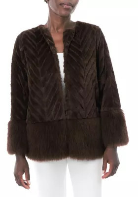 Nina Leonard Women's Chevron Faux Fur Jacket, Medium | Belk