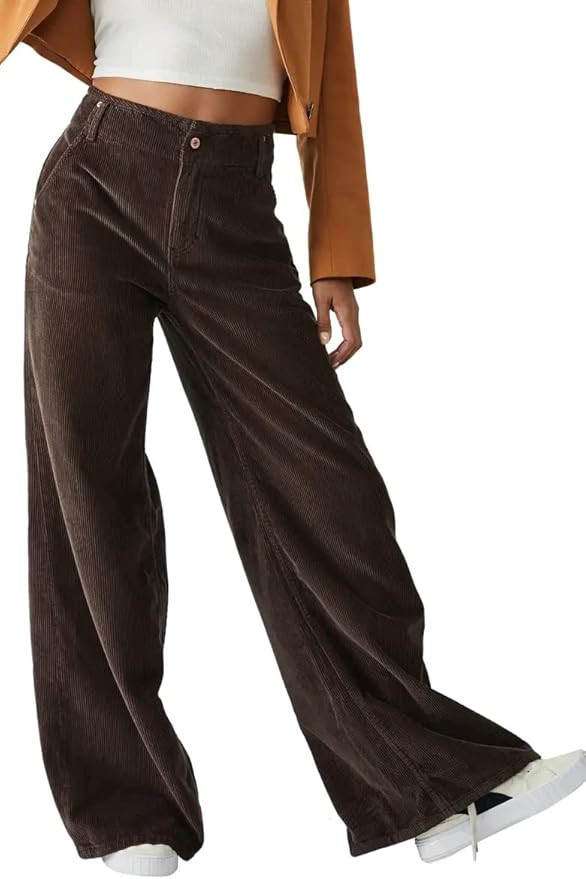 SySea Women's Corduroy High Waist Wide Leg Pants Velvet Flare Casual Bell Bottom Trousers with Po... | Amazon (US)