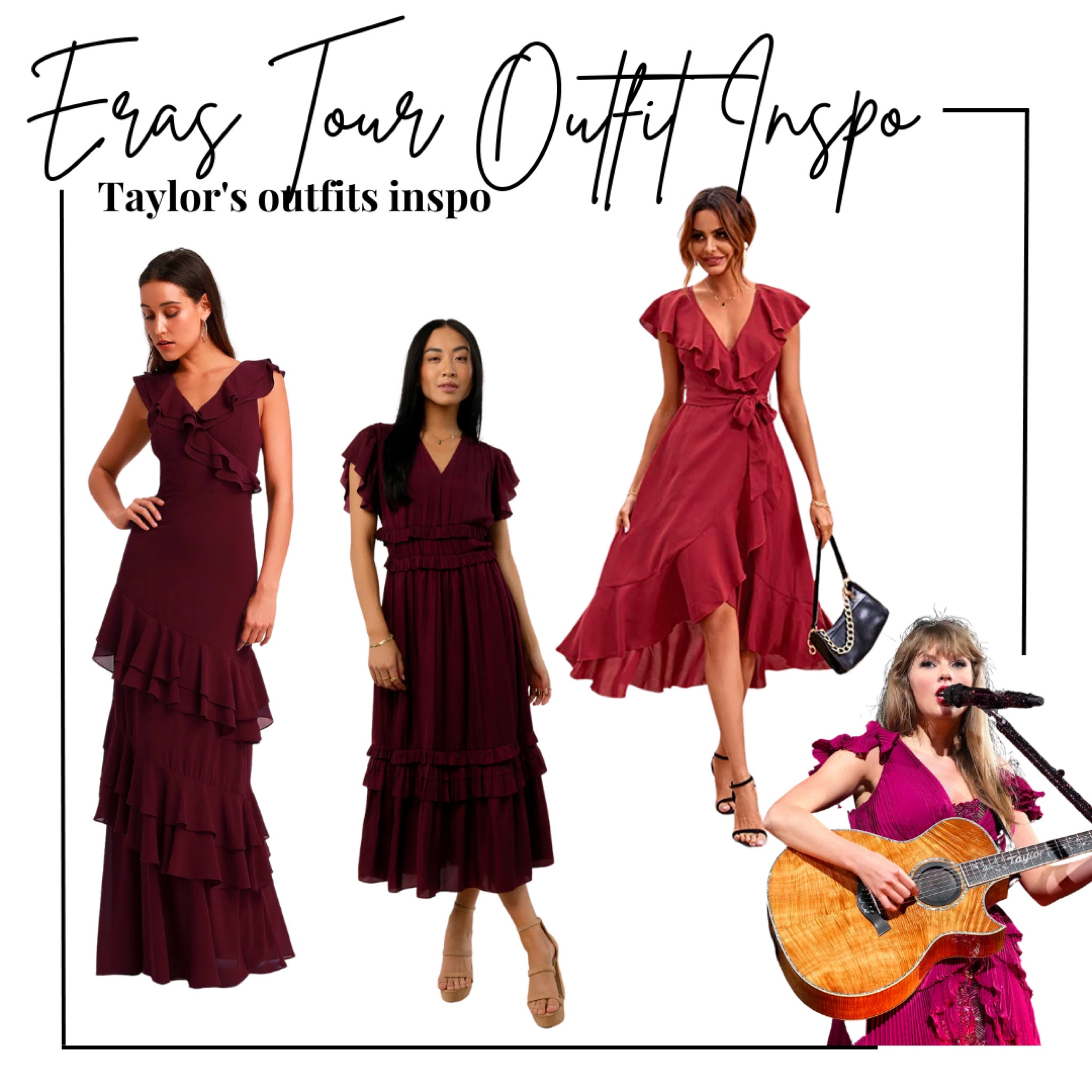 Taylor swift eras tour acoustic set outfit night 1 - maroon ruffle dress 

Amazon finds, lulu’s, bohme ,Outfit inspo, concert Outfit, wedding guest dress, get the look, ootd, outfit inspo 

#LTKwedding #LTKFestival #LTKFind