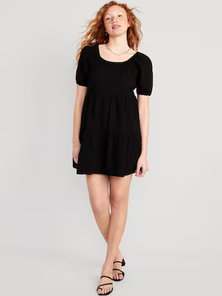 Puff-Sleeve Tiered Mini Swing Dress for Women | Old Navy (US)