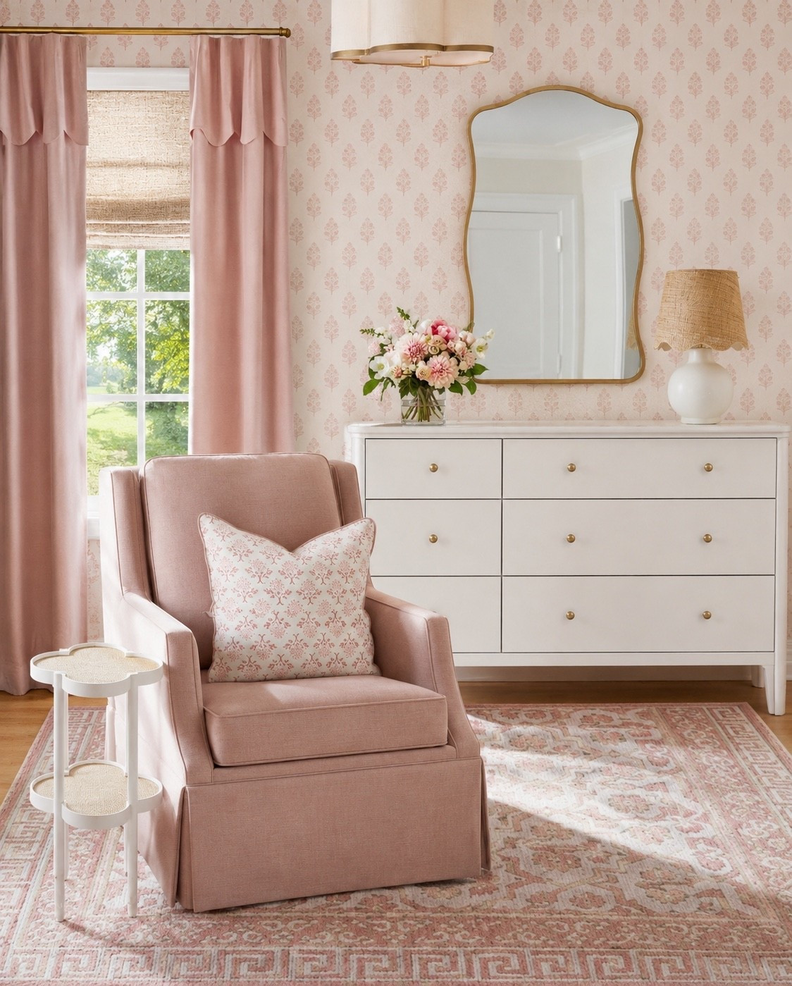 An elegant sitting area in a blush filled bedroom

#LTKHome #LTKSaleAlert #LTKKids