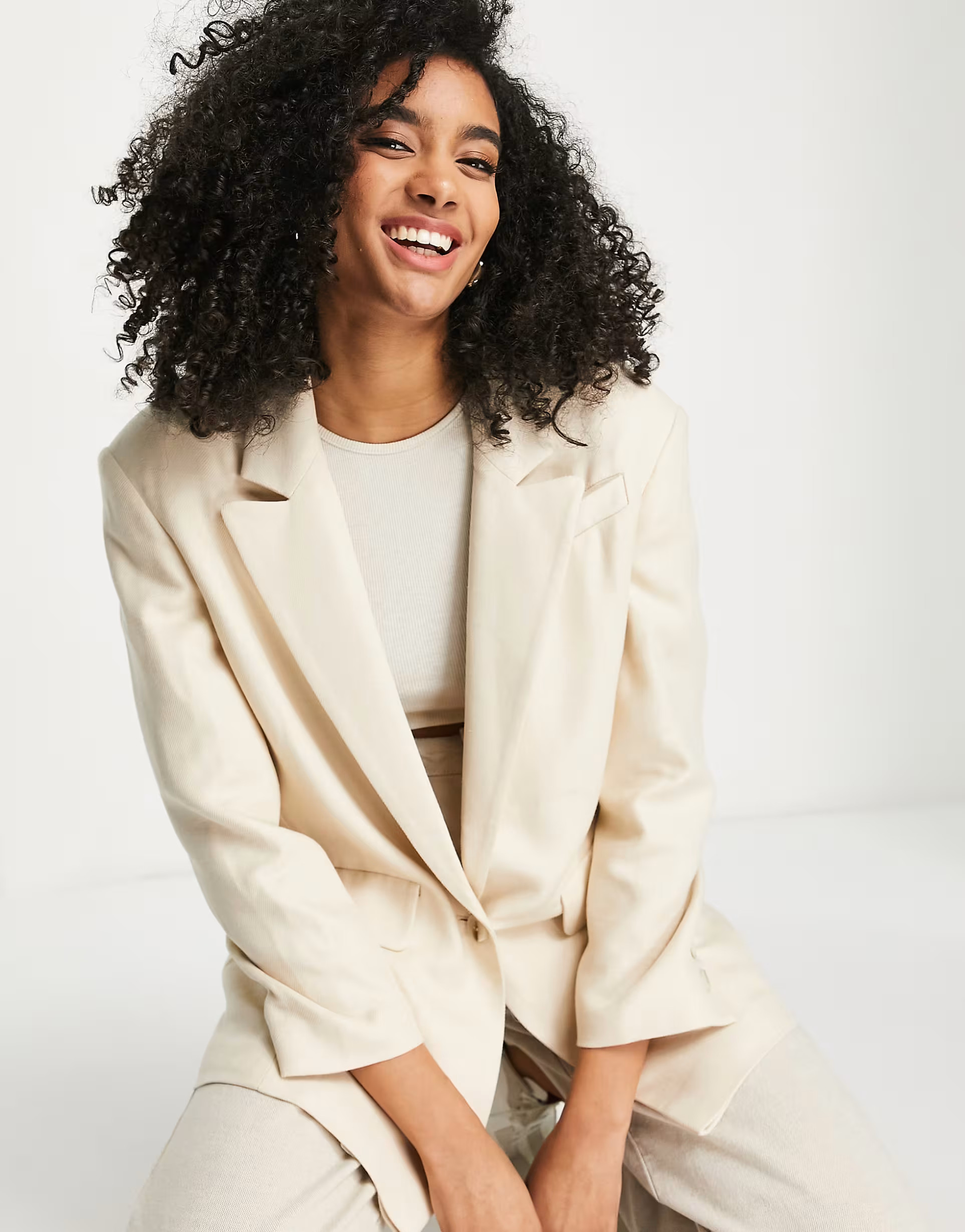 Topshop relaxed oversized mensy blazer in cream | ASOS (Global)