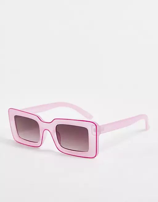 ASOS DESIGN - Lunettes de soleil à monture rectangulaire épaisse en matière recyclée - Rose | ASOS (Global)