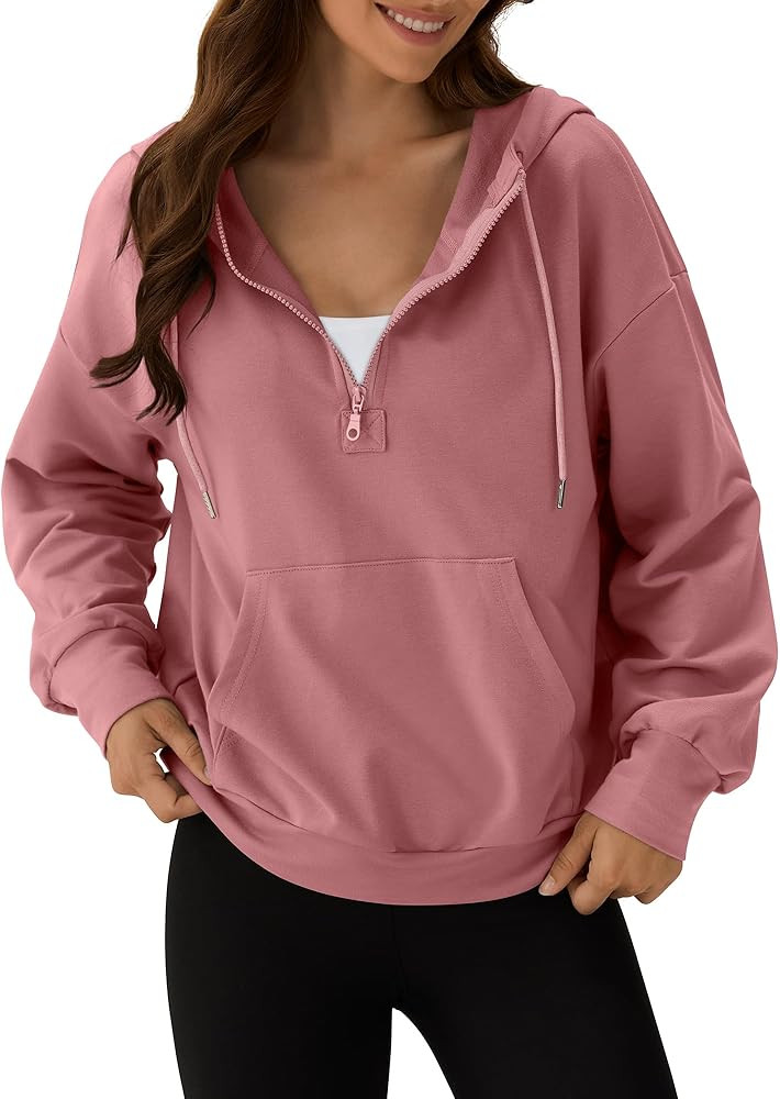 ZAFUL Women's Half Zip Oversized Cropped Hoodie lightweight Sweatshirt with Kangaroo Pocket for F... | Amazon (US)