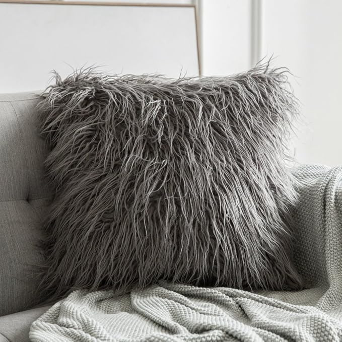 MIULEE Decorative New Luxury Series Style Grey Faux Fur Throw Pillow Case Cushion Cover for Sofa ... | Amazon (US)
