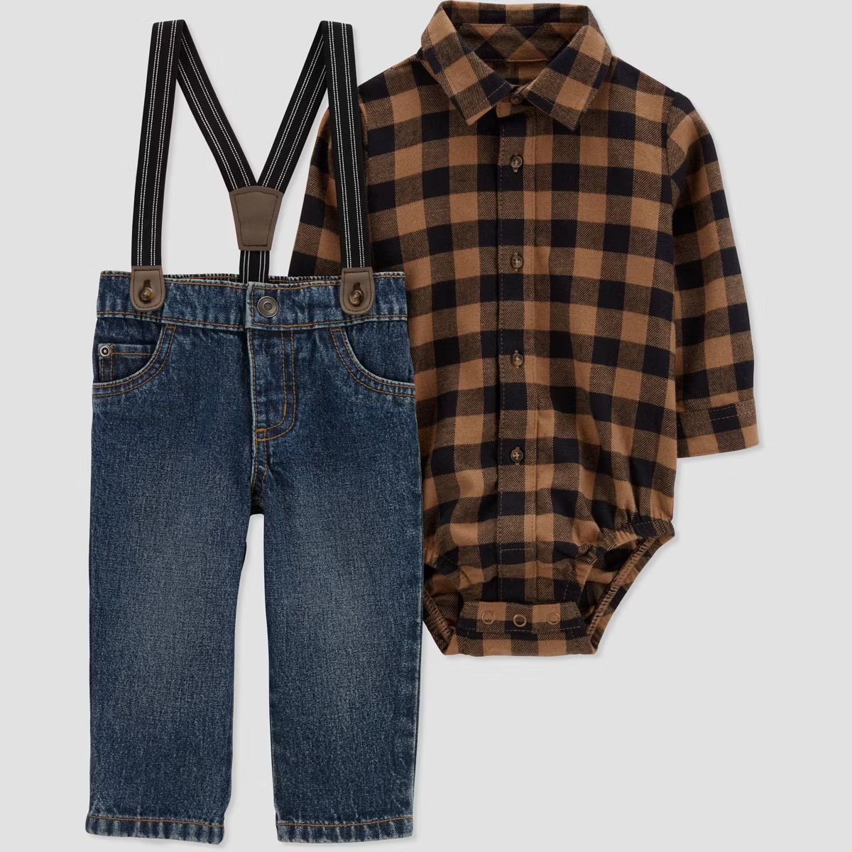 Carter's Just One You® Baby Boys' Plaid Flanel Top & Jeans Mini Man Set - Black/Brown | Target