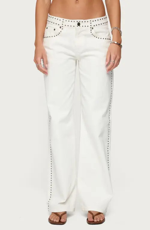 EDIKTED Quincy Studded Low Rise Baggy Jeans in White at Nordstrom, Size Medium | Nordstrom