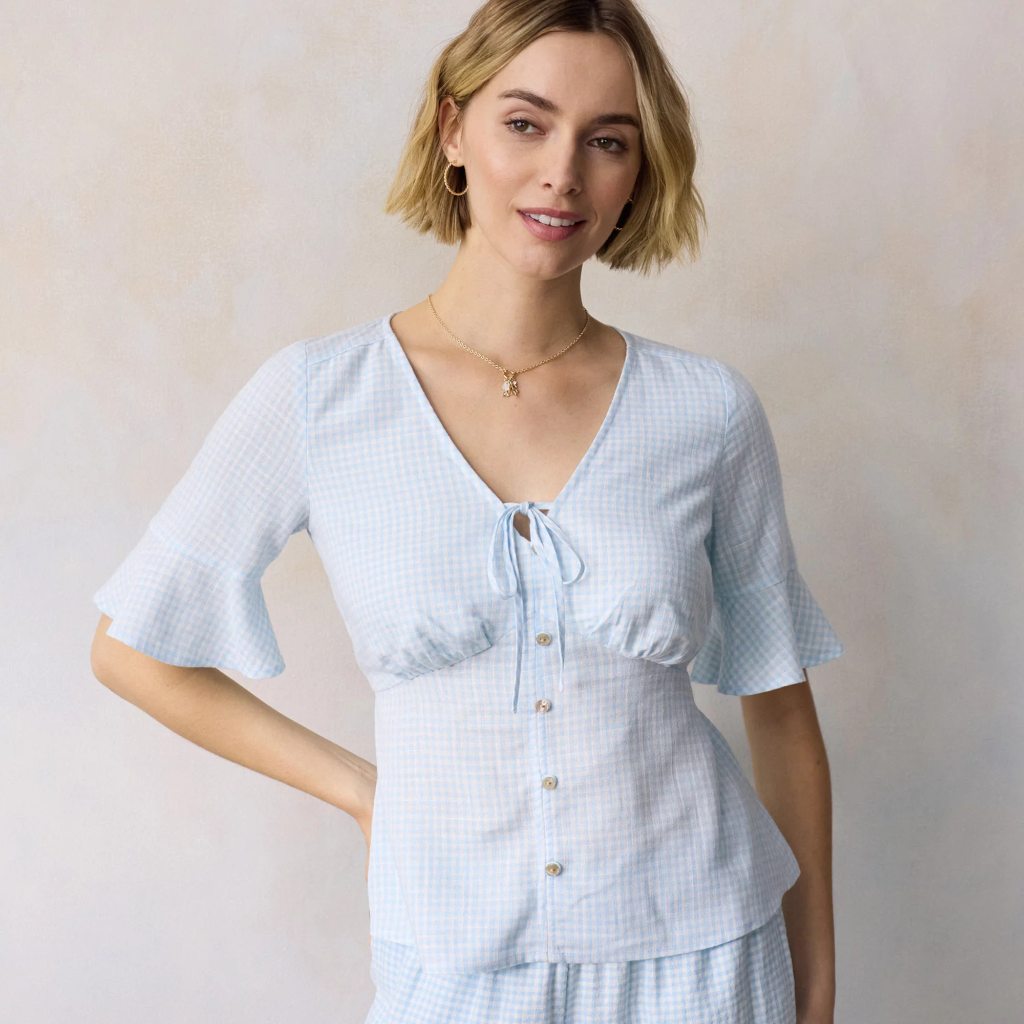 Women's LC Lauren Conrad Short Sleeve V-Neck Blouse | Kohl's