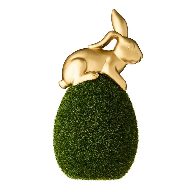 Easter Gold Bunny on Green Flocked Egg Decor, 6.25 in, by Way To Celebrate | Walmart (US)