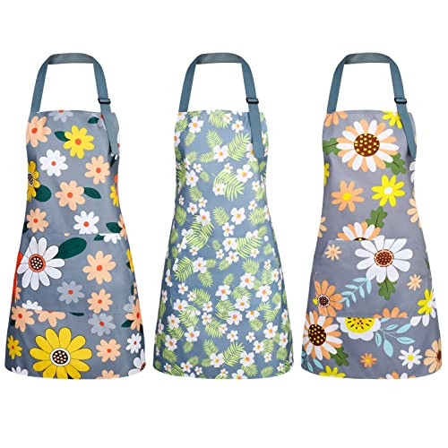 Amazon.com: BOUMUSOE 3 Pack Floral Aprons with Pocket, Blooming Womens Aprons Waterproof Adjustab... | Amazon (US)