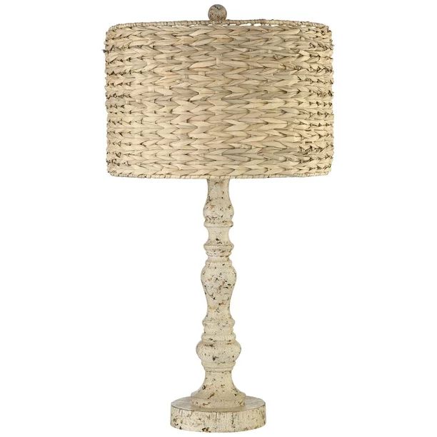 John Timberland Country Cottage Table Lamp Distressed Antique White Candlestick Rattan Drum Shade... | Walmart (US)