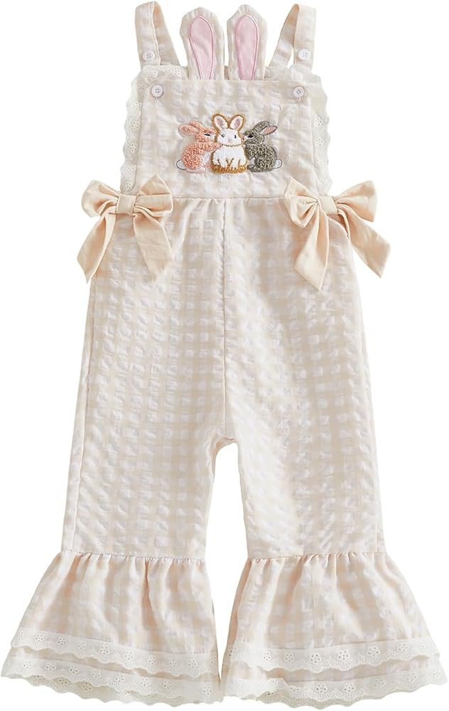 Adobabirl Toddler Baby Girl Easter Outfit Overalls Easter Eggs Bunny Embroidery Romper Flare Pant... | Amazon (US)