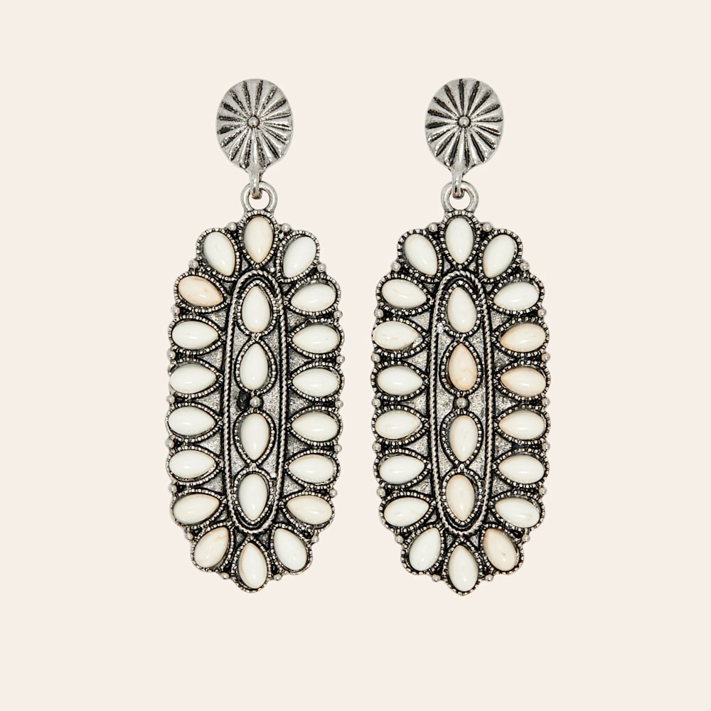 Rockin' C Silver & Cream Oval Earrings | Cavender's