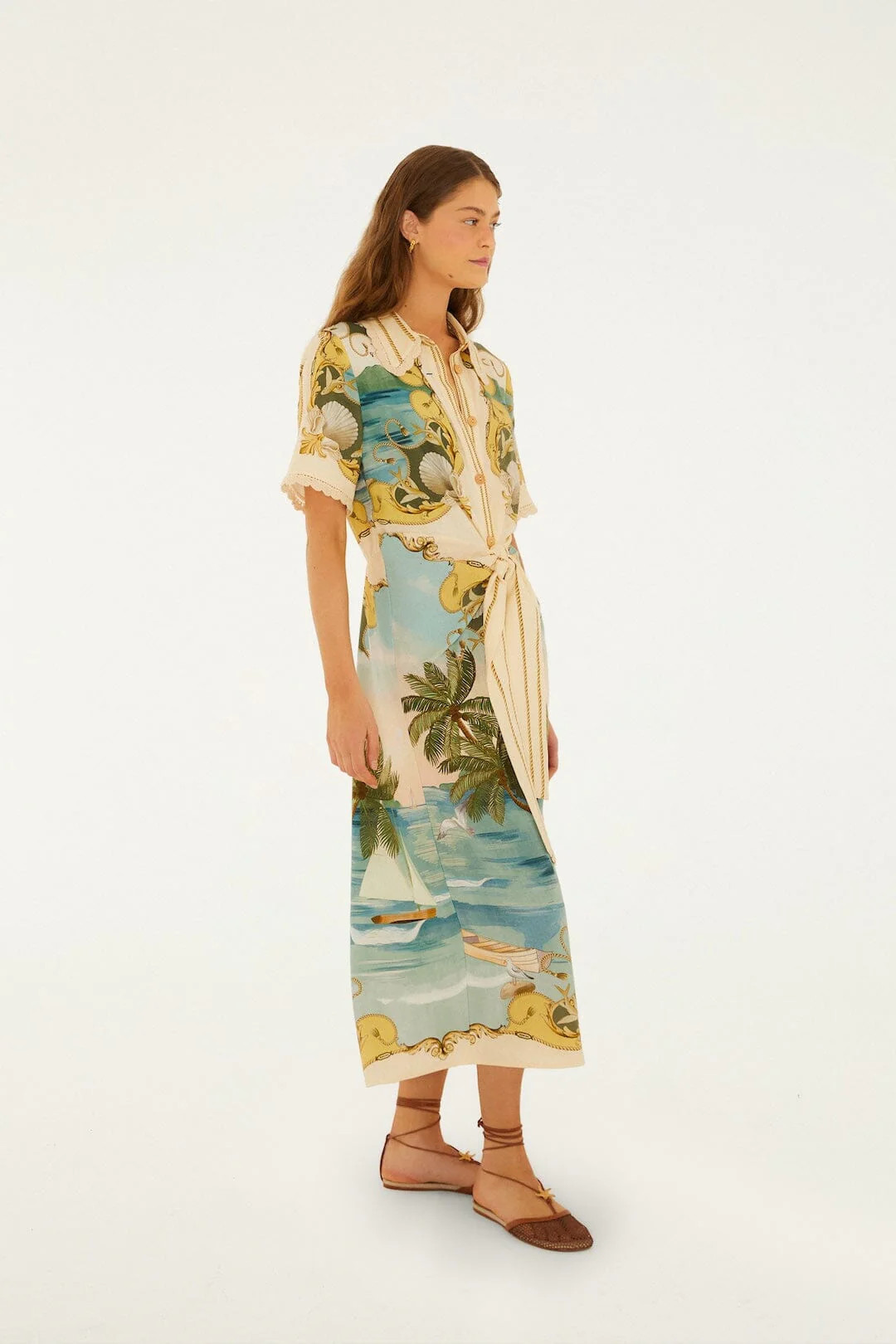 Off-White Royal Sea Collared Lenzing Ecovero Euroflax Midi Dress | FARM Rio | FarmRio (US)