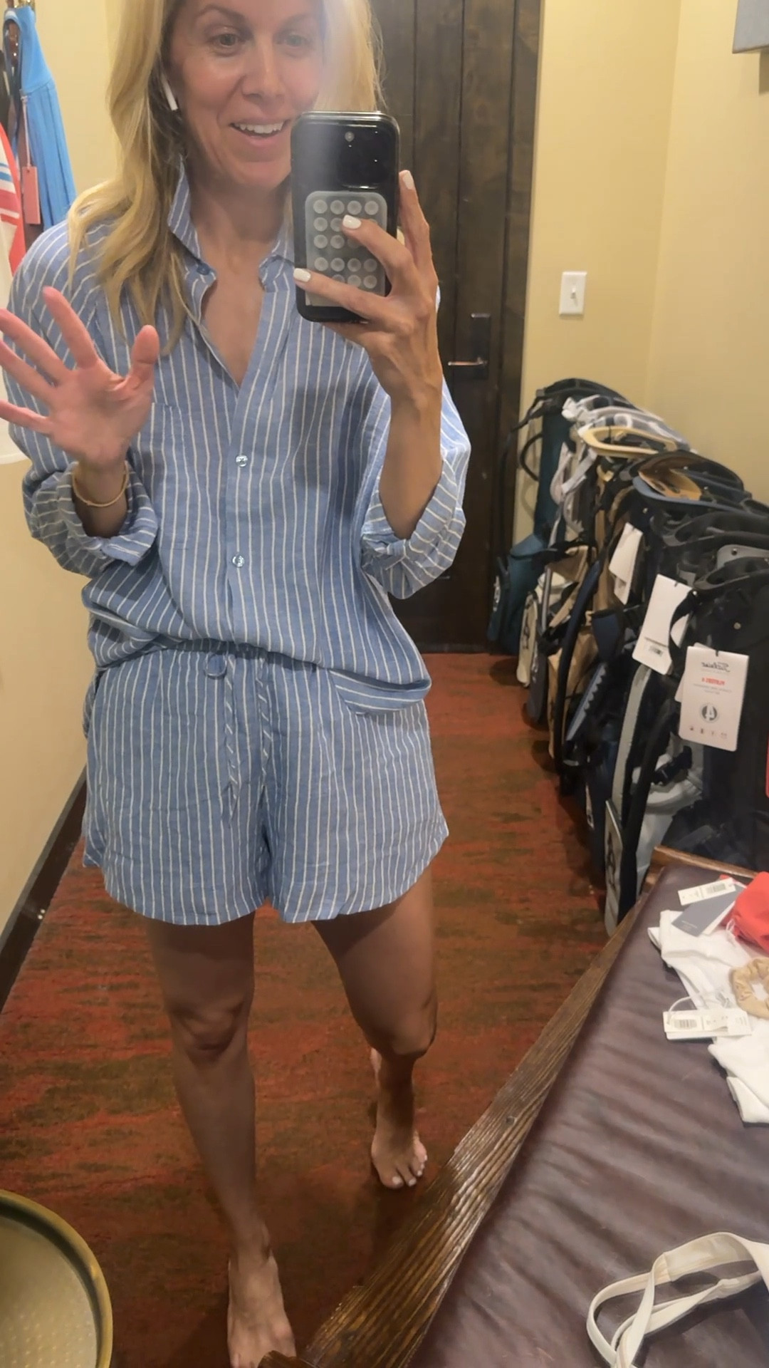 Gretchen got this linen set last year and so many of you loved it. It’s linen and perfect for every day, pool/beach and travel!

We’re together as a set or just the top as a swim cover-up👏🏼

Size up in the shorts and do your true size in the shirt. Gretchen is wearing a small in the shirt and medium in the shorts. 

#LTKSwim #LTKWatchNow #LTKOver40