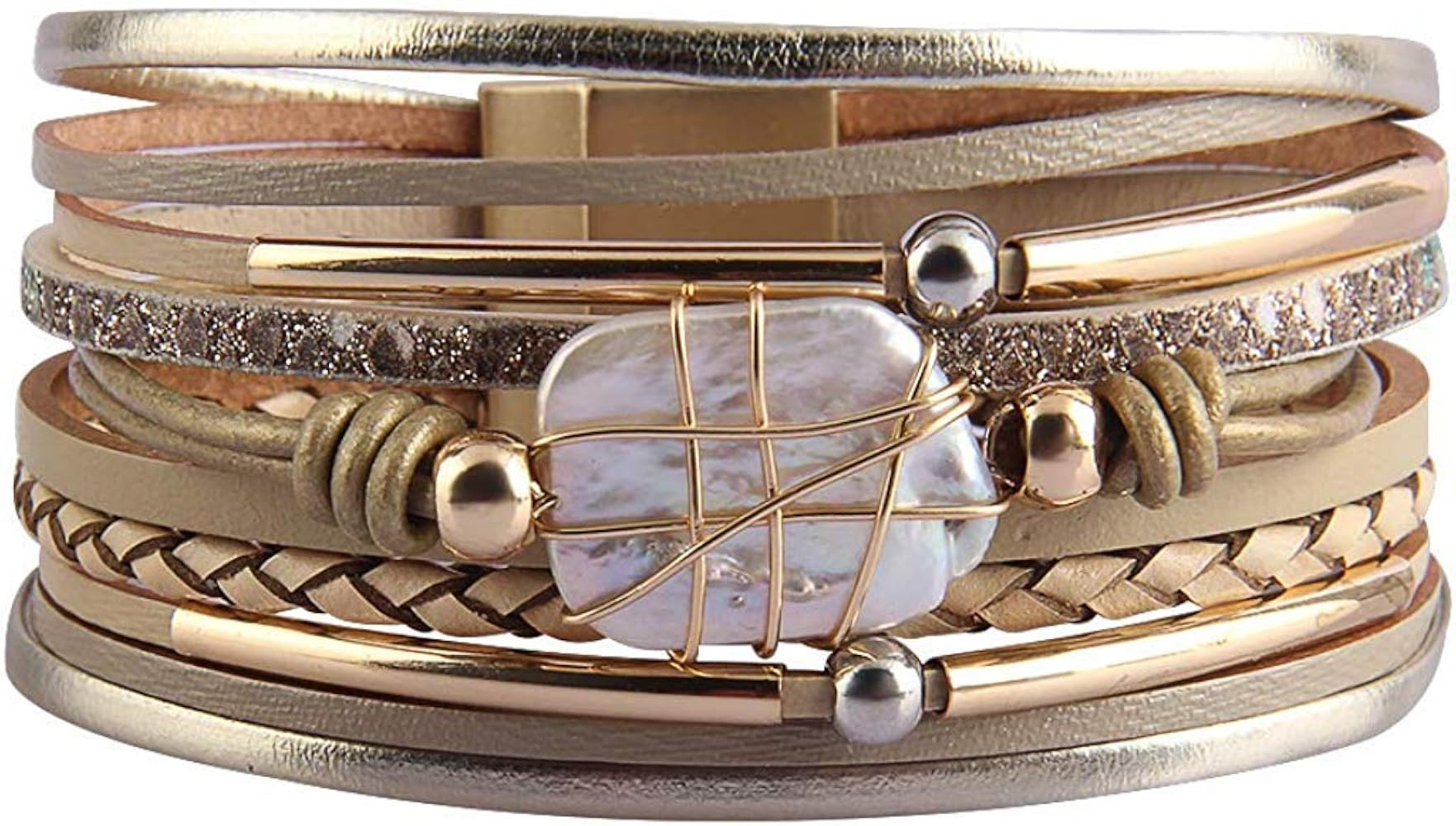 Fesciory Leather Wrap Bracelet for Women, Leopard Multi-Layer Magnetic Buckle Cuff Bracelet Jewelry | Amazon (US)