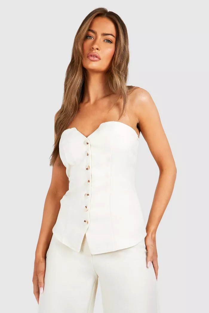 Linen Look Mock Horn Bandeau Waistcoat | Boohoo.com (UK & IE)