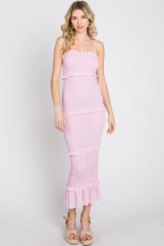 Pink Gingham Print Smocked Maxi Dress | PinkBlush Maternity