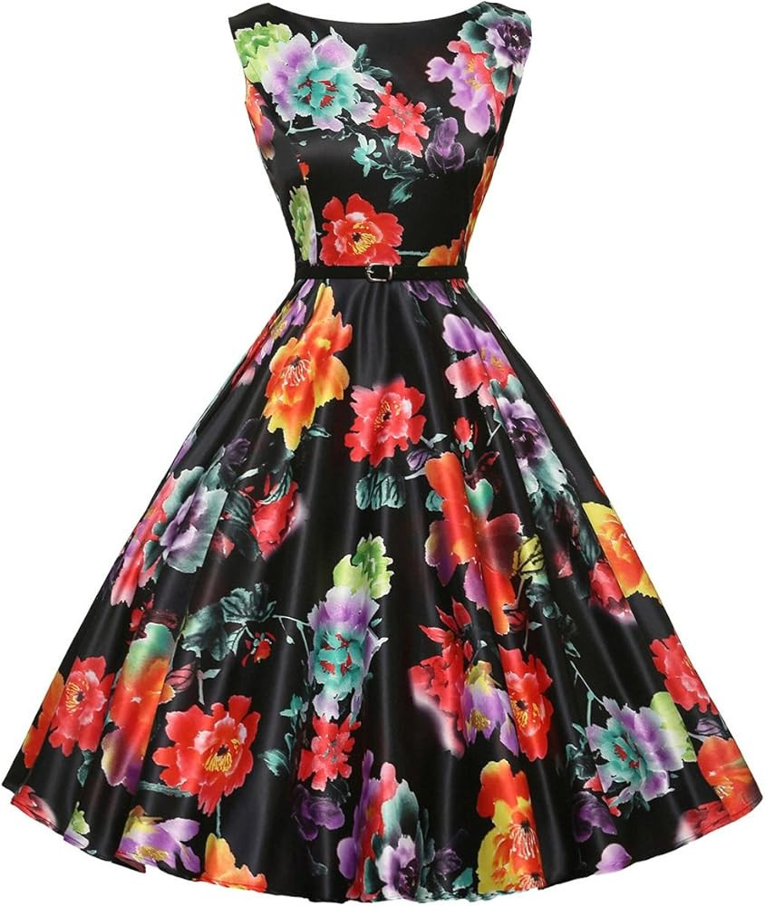 GRACE KARIN Boatneck Sleeveless Vintage Tea Dress with Belt | Amazon (US)