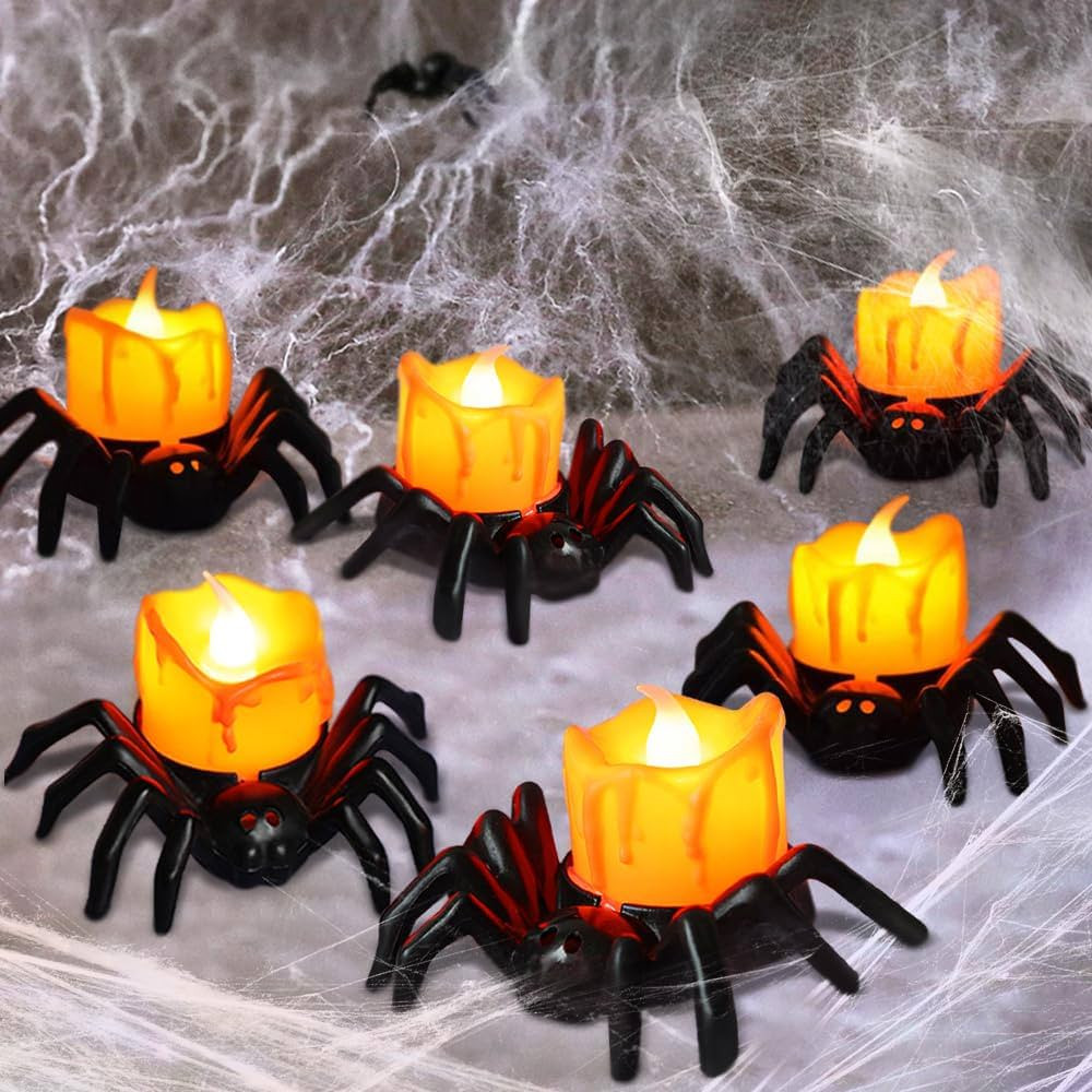 6 Pcs Halloween Spider Tea Lights, Battery Operated Flameless LED Candles, Novelty Realistic Spoo... | Amazon (US)