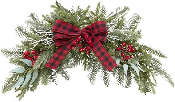 U'Artlines Christmas Swag for Front Door,27.5" Artificial Decorative Swag with Christmas Bow Red ... | Amazon (US)