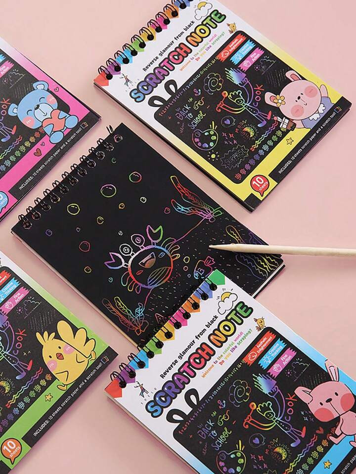 Scratch Paper Art Set, 10 Pcs Rainbow Magic Scratch Paper For Kids Black Scratch Off Art Crafts Kits Notes With 1 Wooden Stylus For Girls Boys Toy Party Game Christmas Birthday Gift,Random Color!!!Office, School, Drawing,Student,Markers,Stationery,Boys,Girls,School Supplies Tween Gifts,Magic,Toys>Boy,Tween,Tween Boy Gifts,Kids Art Supplies | SHEIN