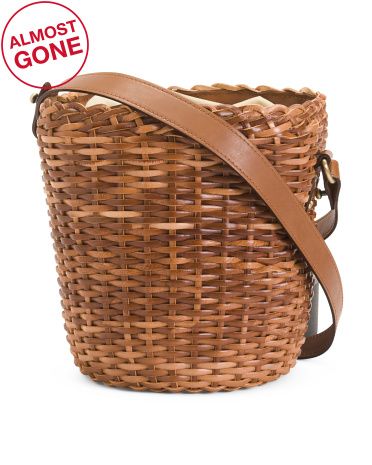 Made In Italy Leather Woven Basket Bucket Bag | TJ Maxx