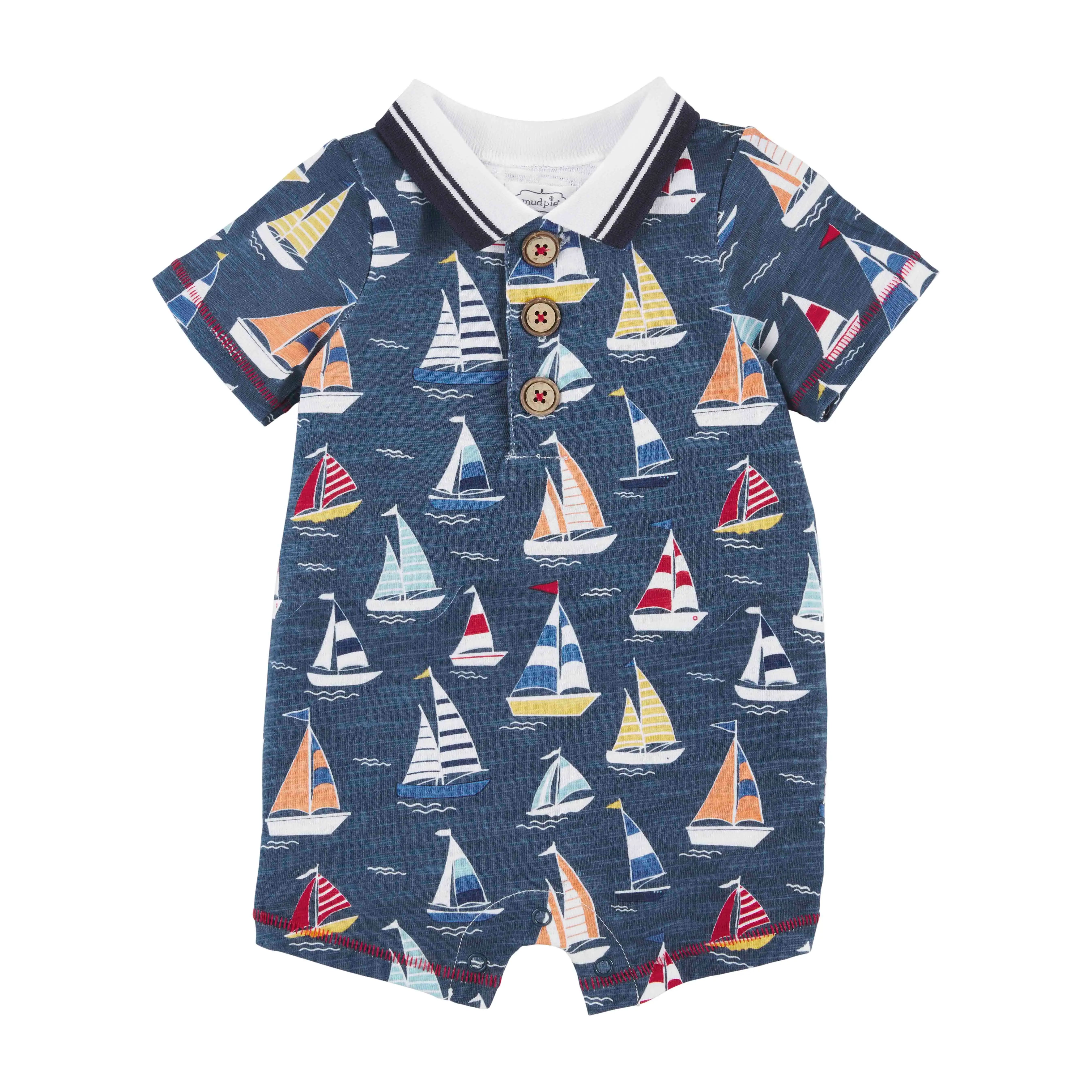 Sailboat Baby Boy Shortall | Mud Pie (US)