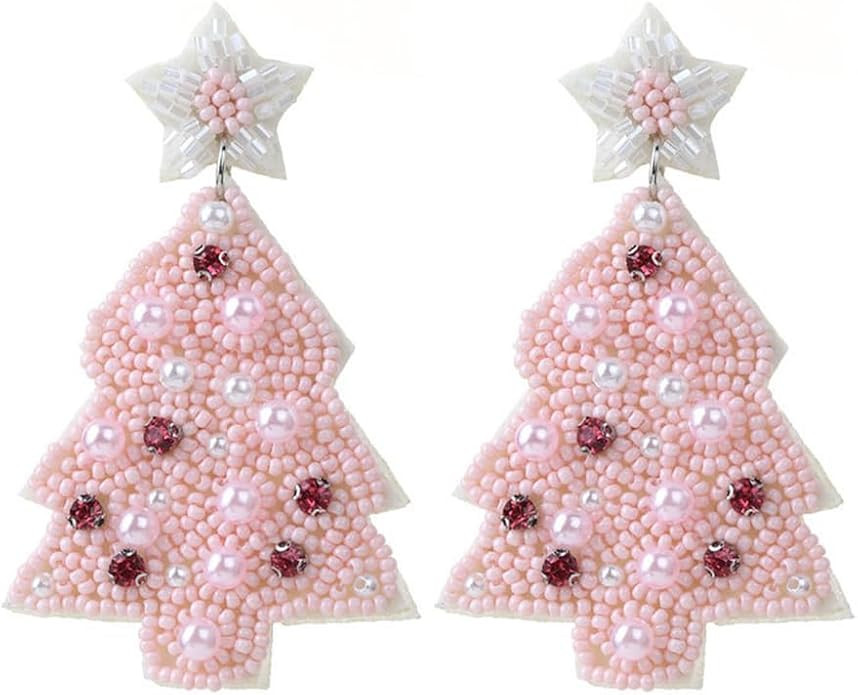 Christmas Tree Stud Earrings for Women Colorful Rhinestone Dangle Earrings Beaded Star Earrings F... | Amazon (US)