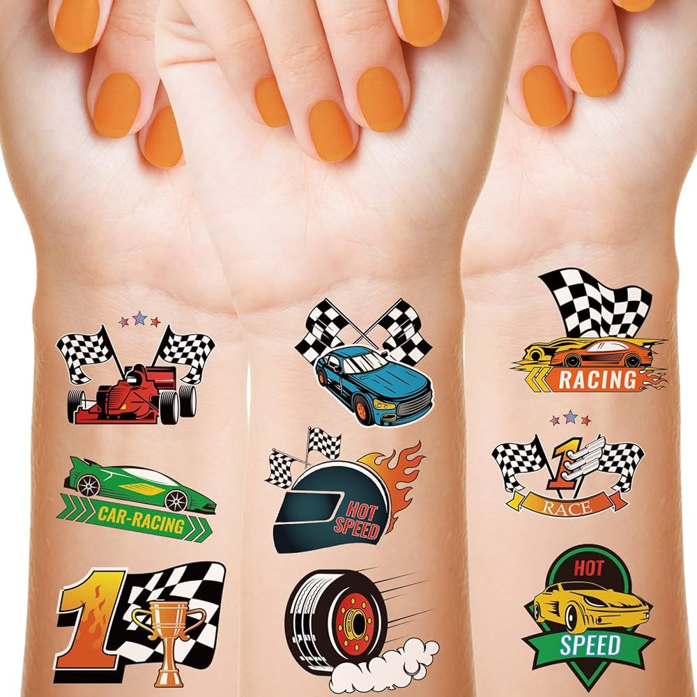 144 Pieces Race Car Temporary Tattoos Car Tattoos Race Cars Stickers Two Fast Race Car Party Favo... | Amazon (US)