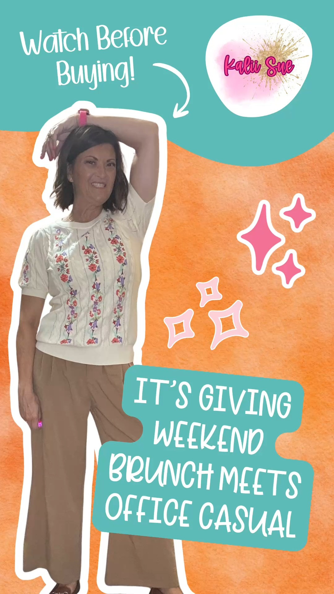 If you love effortless outfits that look intentional, this CiCiBird Women’s Short Sleeve Embroidered Pullover Sweater is one to save. The intricate cable-knit texture and delicate floral embroidery make it a standout top that feels both feminine and easy to wear. It’s made from soft, stretchy knit material that’s breathable and lightweight—perfect for spring through fall.

I styled it with wide-leg trousers and classic brown loafers for that “put-together without trying” energy elder millennials live for. It’s comfortable enough for everyday wear but polished enough for brunch, errands, or a casual office day. The fitted shape and crewneck keep it flattering and versatile—just as good with jeans or a midi skirt.

This embroidered knit top gives subtle vintage vibes with a modern twist, and it’s a great way to add texture to a capsule wardrobe. Keywords: embroidered cable knit sweater, short sleeve pullover top, classic summer knitwear, versatile women’s sweater outfit, casual chic everyday style. 

 