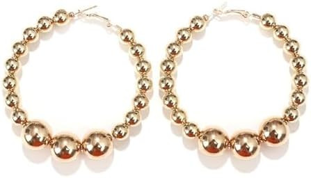 6cm Gold Beaded Hoop Earrings Chunky Round Ball Beads Hoop Earrings Silver Beads Geometry Stateme... | Amazon (US)