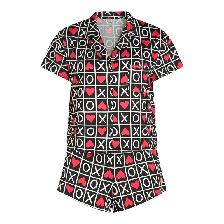 Women’s Valentine’s Day Print Shorty Notch Collar Pajama Set from Way to Celebrate, 2-Piece, ... | Walmart (US)