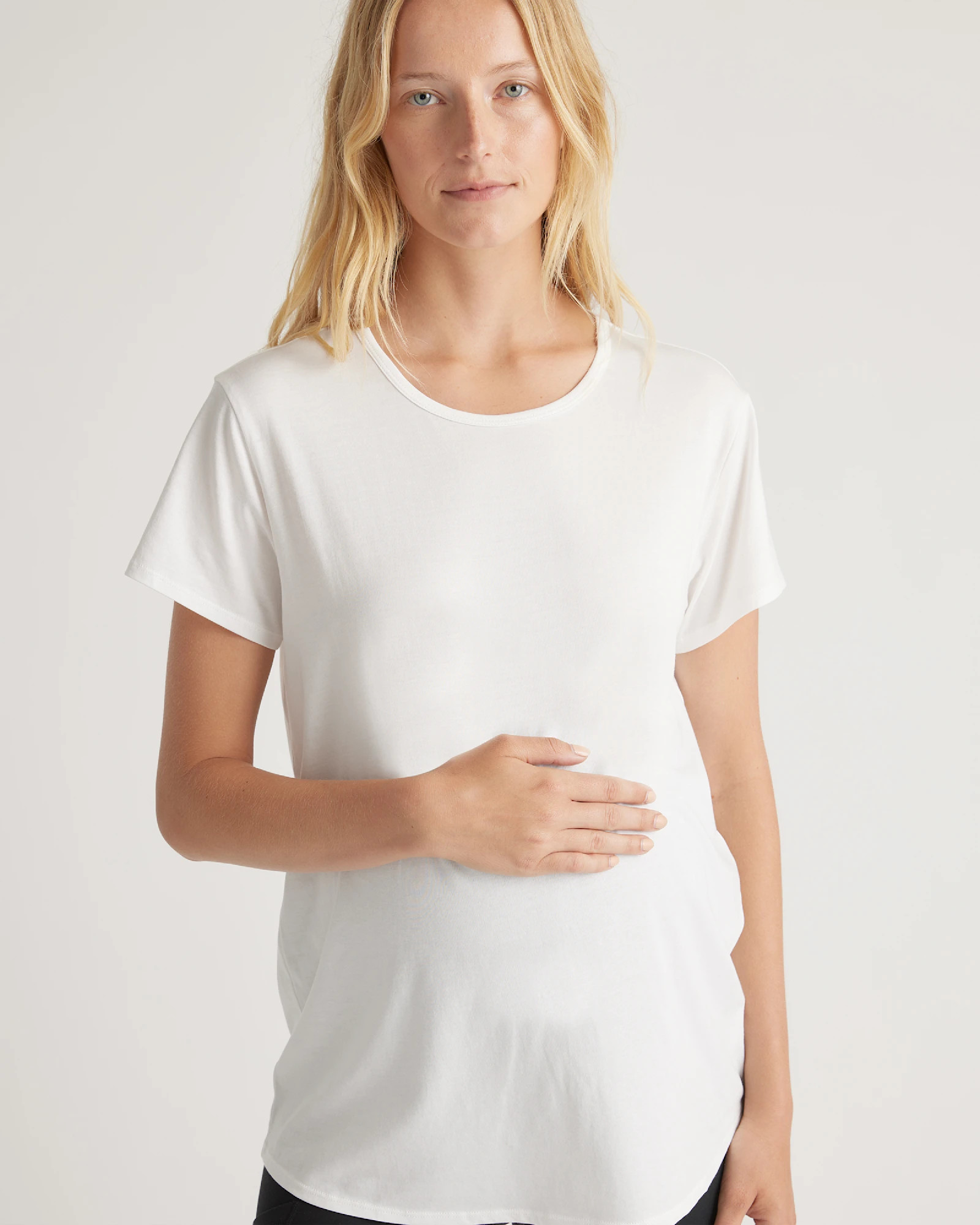 Cotton Modal Maternity Crew Neck Tee (2-pack) in White/light Heather Grey | Quince