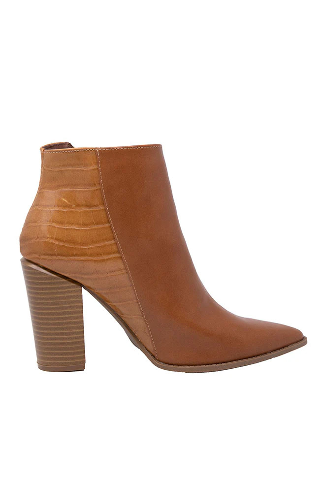 Randi Camel Snakeskin Leather Booties | Pink Lily
