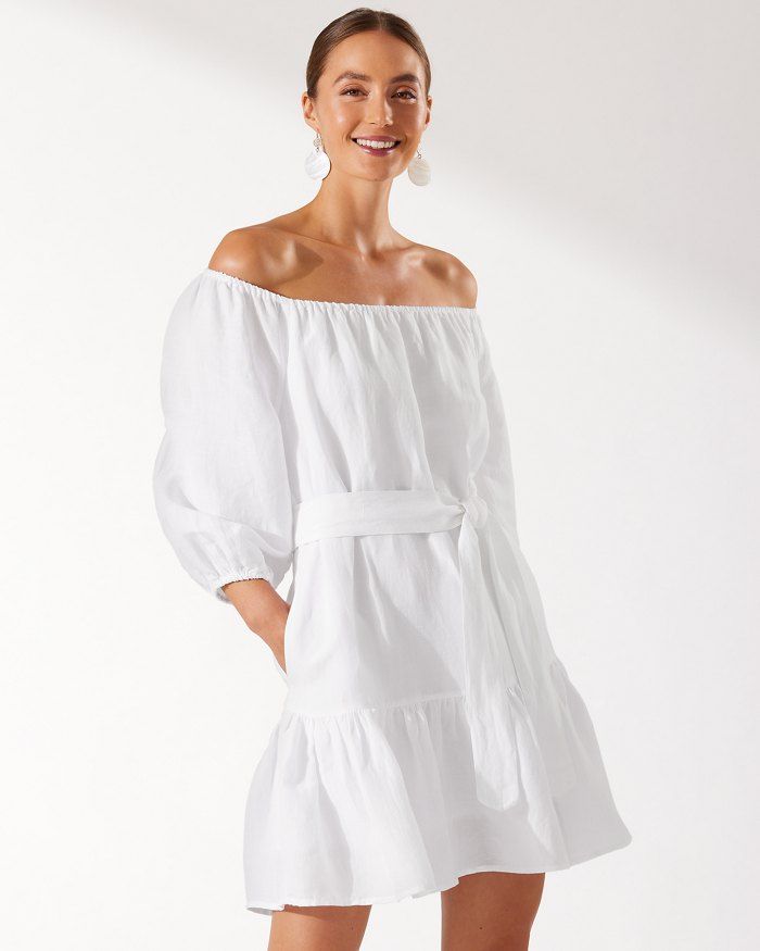 St. Lucia Linen-Blend Off-the-Shoulder Tiered Dress | Tommy Bahama