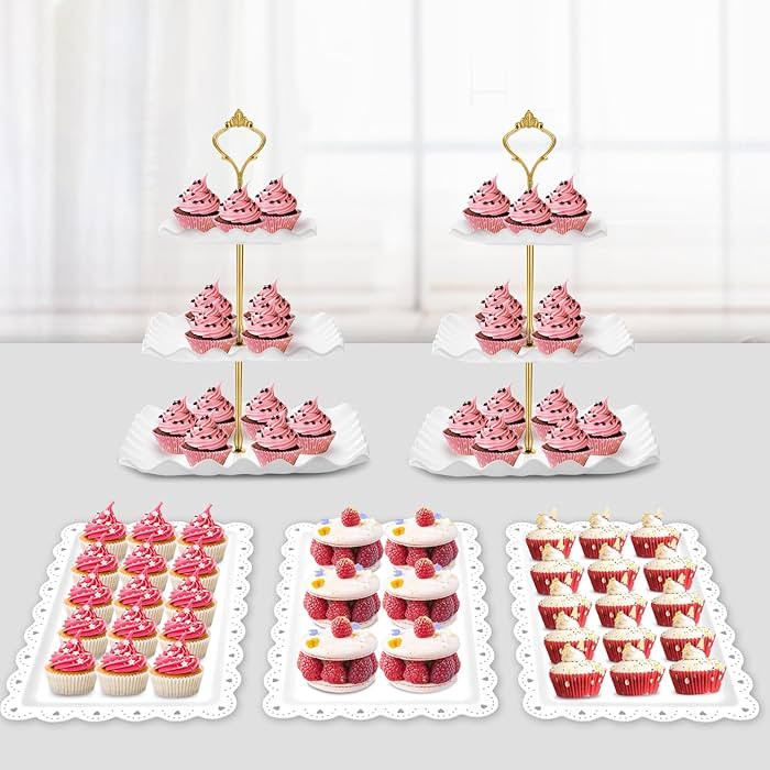 PinCute 5 Pcs Dessert Table Display Set - 2 X Cupcake Stand Holder/Cup Cake Tier Tower & 3 X Serv... | Amazon (US)