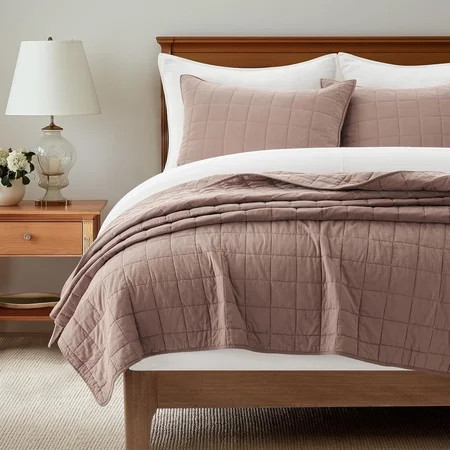 EVERGRACE 100% Cotton Box Stitch Quilt Bedding Set King Size 3 Pieces, Garment-Washed Lightweight Soft Cozy Coverlet, Oversized Quilted Bedspread Sets with 2 Shams for All Season, Clay | Walmart (US)