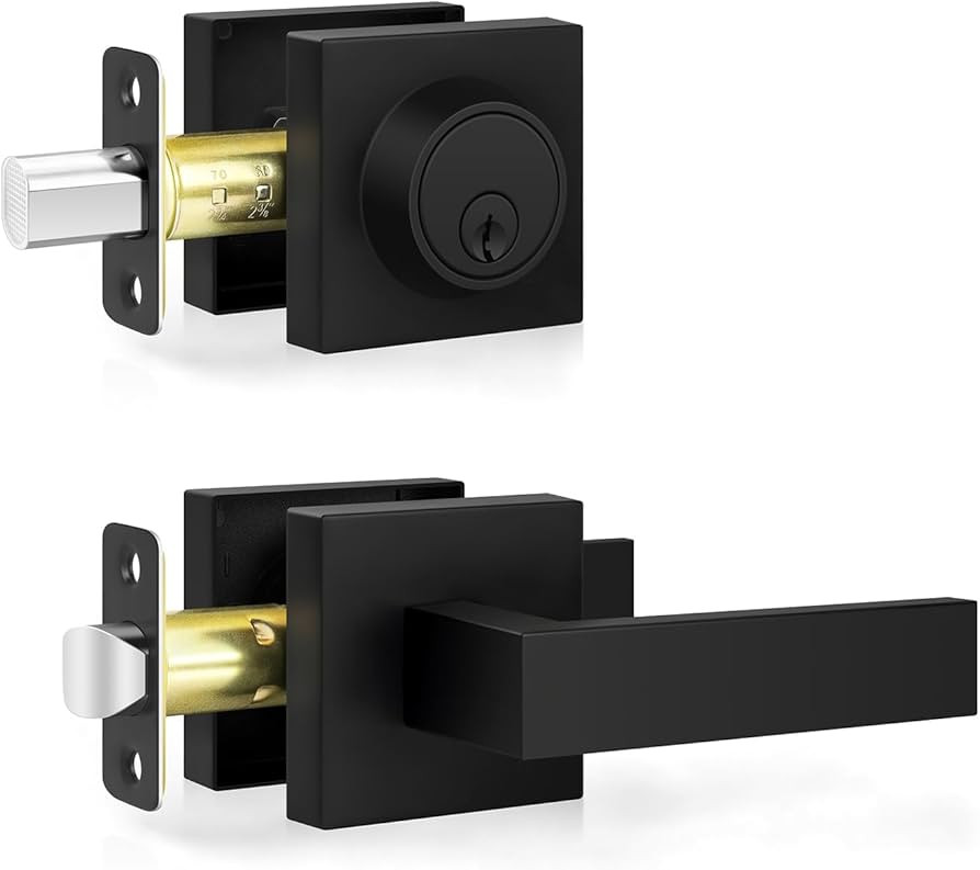 Estmoon Exterior Door Handle and Deadbolt Set, Passage Door Lever and Single Cylinder Deadbolt Lo... | Amazon (US)
