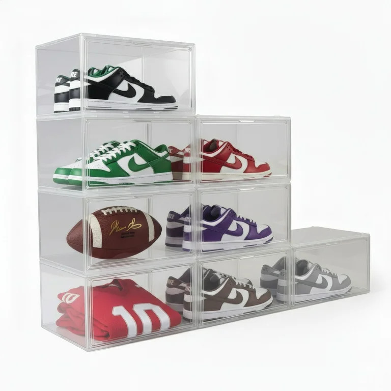 Kicks & Co Clear Shoe Organizer & Shoe Rack Box, Stackable Sneaker Box Display Case with Lids, XL... | Walmart (US)