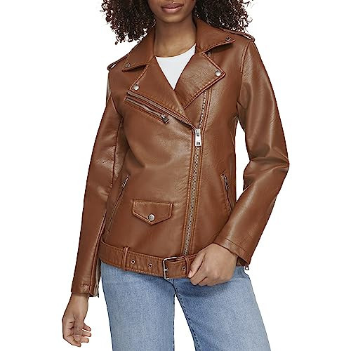 Levi's Women's Oversized Faux Leather Belted Motorcycle Jacket (Standard & Plus Sizes), Equestrian Brown | Amazon (US)