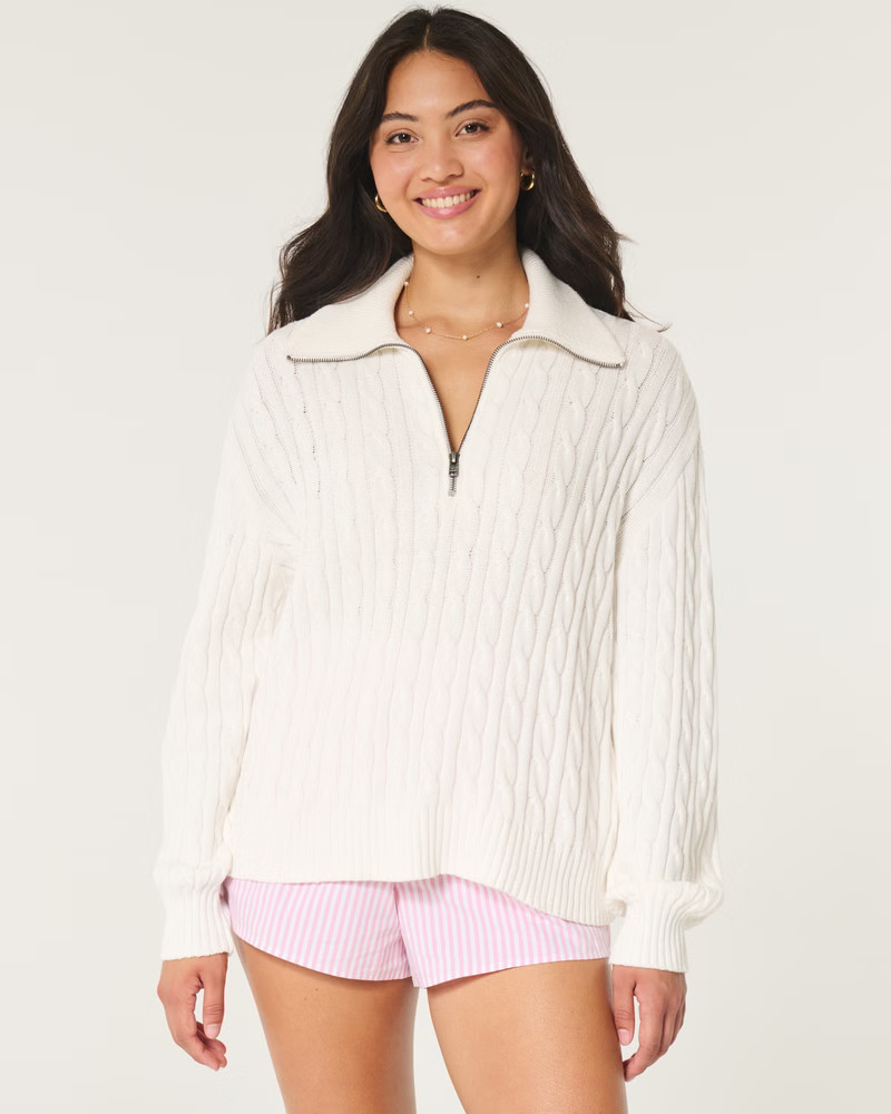 Oversized Cable-Knit Half-Zip Sweater | Hollister (US)