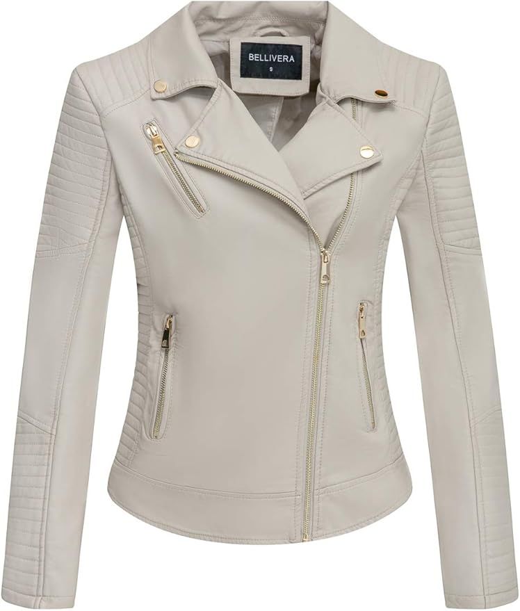 Bellivera Women Faux Leather Casual Jacket, Fall and Spring Fashion Motorcycle Bike Coat | Amazon (US)